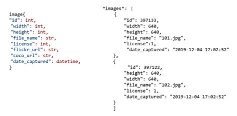 For example segmentation, the more important COCO format is shown below. . Coco json format example